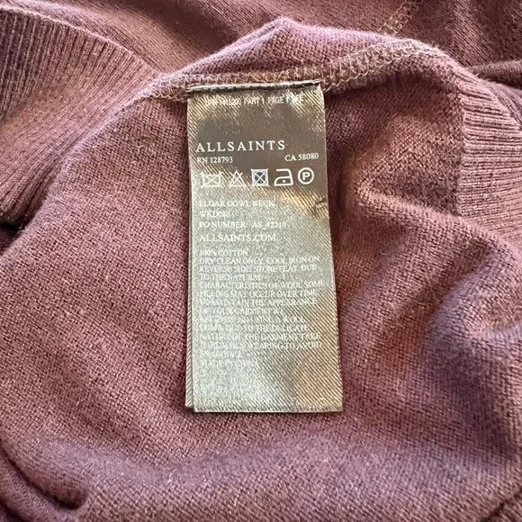 All Saints NWOT Elgar Cowl Sweater Burgundy - Picture 10 of 11